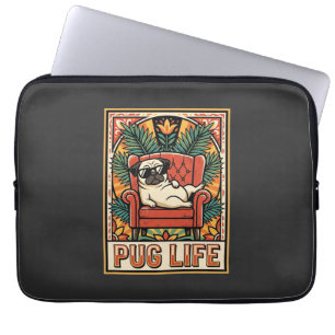 Housse Pour Ordinateur Portable Chien d'art populaire rétro Pug Life