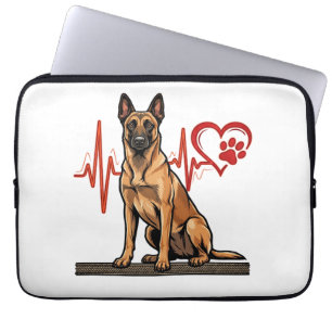 Housse Pour Ordinateur Portable Chien de berger belge Battement de coeur Patte Coe