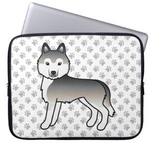 Housse Pour Ordinateur Portable Chien de caricature gris Sibérie Husky mignon