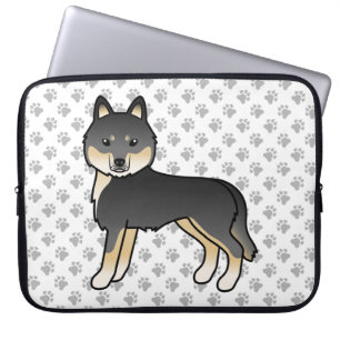 Housse Pour Ordinateur Portable Chien De Cartographie Cute De Sibérie Noir Et Tan