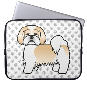 Housse Pour Ordinateur Portable Chien de dessin animé mignon Lhasa Apso or et blan