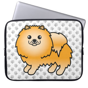Housse Pour Ordinateur Portable Chien de dessin animé mignon Pomeranian orange & p