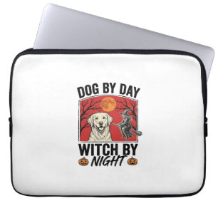 Housse Pour Ordinateur Portable Chien de Jour Sorcière de Nuit Vintage Halloween C