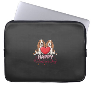 Housse Pour Ordinateur Portable Chien de la Saint-Valentin Basset Hound Floral