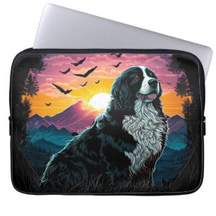Housse Pour Ordinateur Portable Chien de montagne bernois avec vue sur le lever du