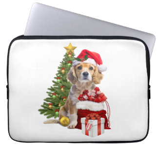 Housse Pour Ordinateur Portable Chien de Noël avec arbre