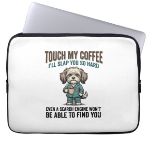 Housse Pour Ordinateur Portable Chien Drôle Café Avertissement Dessin de Gravure V