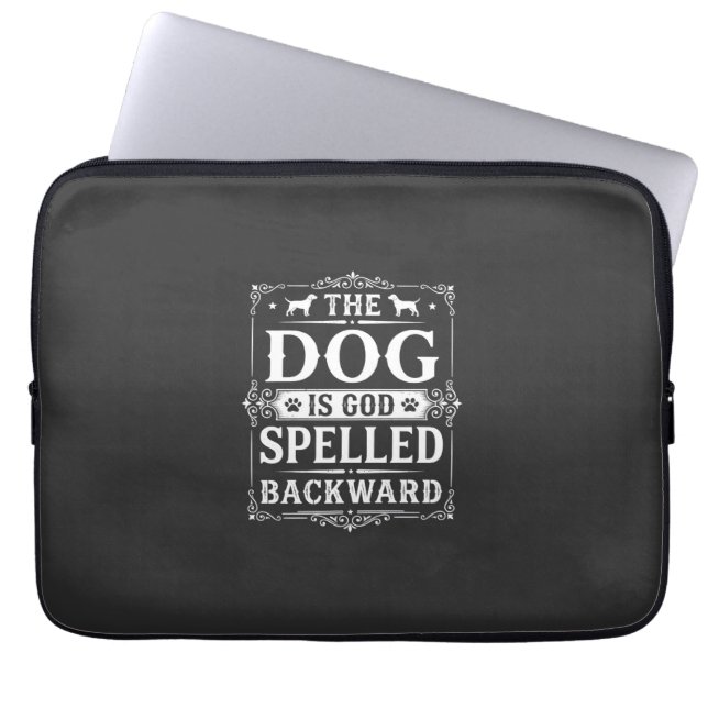 Housse Pour Ordinateur Portable Chien Drôle Dieu Écrit à l'Envers (Devant)