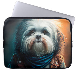 Housse Pour Ordinateur Portable Chien Havanais en vélo peinture numérique