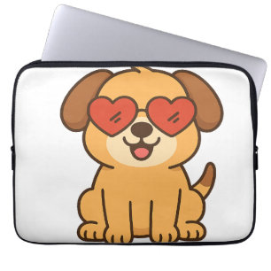 Housse Pour Ordinateur Portable Chien joyeux avec lunettes de soleil à cœur, conce