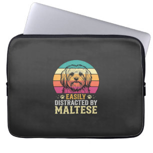 Housse Pour Ordinateur Portable Chien maltais rétro coucher de soleil distrait