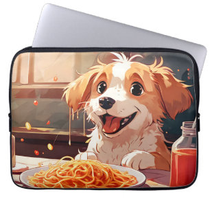 Housse Pour Ordinateur Portable Chien mangeant spaghetti