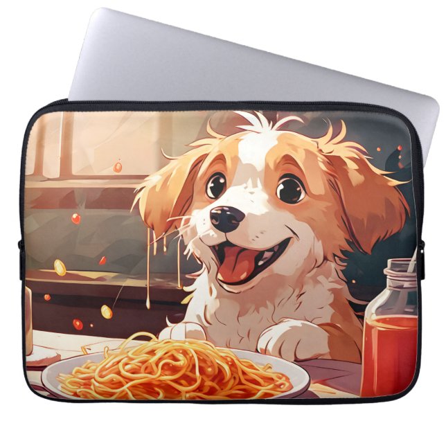 Housse Pour Ordinateur Portable Chien mangeant spaghetti (Devant)
