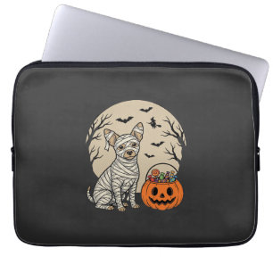 Housse Pour Ordinateur Portable Chien momie d'Halloween et bonbons citrouille