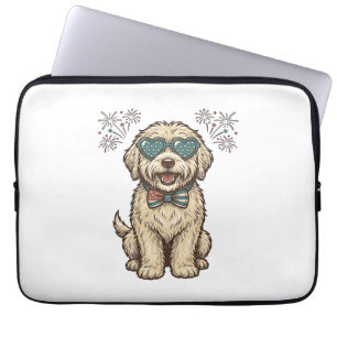 Housse Pour Ordinateur Portable Chien Patriotique Feu d'Artifice Vintage Design de