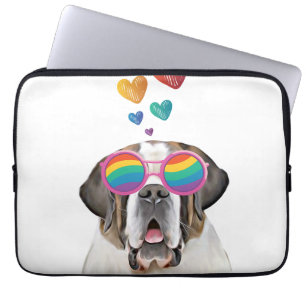 Housse Pour Ordinateur Portable Chien Saint-Bernard avec coeurs Saint-Valentin 