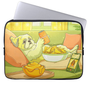 Housse Pour Ordinateur Portable Chien Shih Tzu drôle se relaxant sur le canapé ave