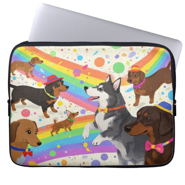 Housse Pour Ordinateur Portable Chiens sympas avec arc-en-ciel (Devant)