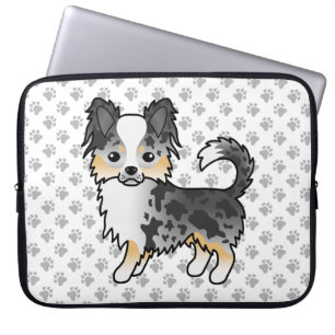 Housse Pour Ordinateur Portable Chihuahua à poil long Blue Merle, chien de dessin