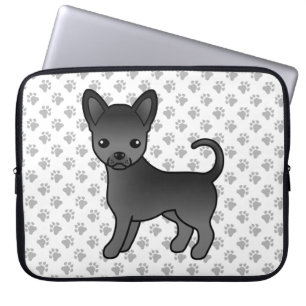 Housse Pour Ordinateur Portable Chihuahua dessin animé à poil lisse noir & pattes