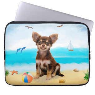 Housse Pour Ordinateur Portable Chihuahua Dog on Beach