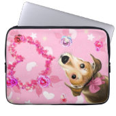 Housse Pour Ordinateur Portable Chiot Avec Ruban Rose - Amour (Devant)