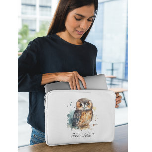 Housse Pour Ordinateur Portable Chouette aquarelle mignonne, personnalisée