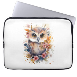 Housse Pour Ordinateur Portable Chouette de la forêt mignonne avec fleurs pour la