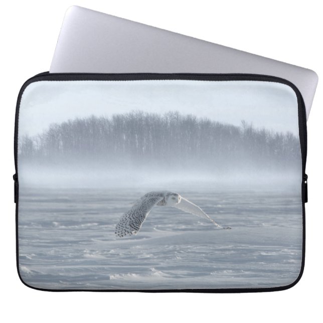 Housse Pour Ordinateur Portable Chouette Neige Volant En Hiver (Devant)
