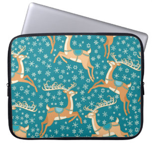 Housse Pour Ordinateur Portable Christmas Reindeer : Vintage Motif sans couture.