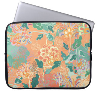 Housse Pour Ordinateur Portable Chrysanthème chinois : motif orange floral.