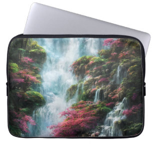 Housse Pour Ordinateur Portable Chute d'eau printanière Fleurs roses de montagne 1