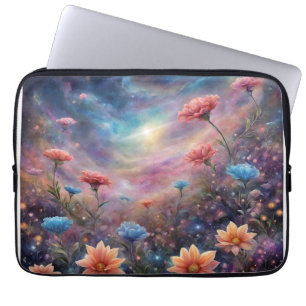 Housse Pour Ordinateur Portable Ciel cosmique avec fleurs d'imaginaire