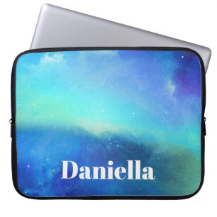 Housse Pour Ordinateur Portable Ciel holographique bleu foncé avec nom personnalis