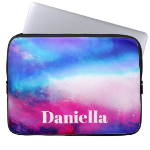 Housse Pour Ordinateur Portable Ciel holographique bleu foncé et rose avec nom per