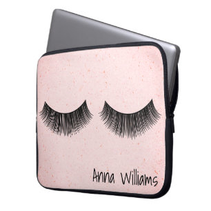 Housse Pour Ordinateur Portable Cils sur motif terrazzo rose
