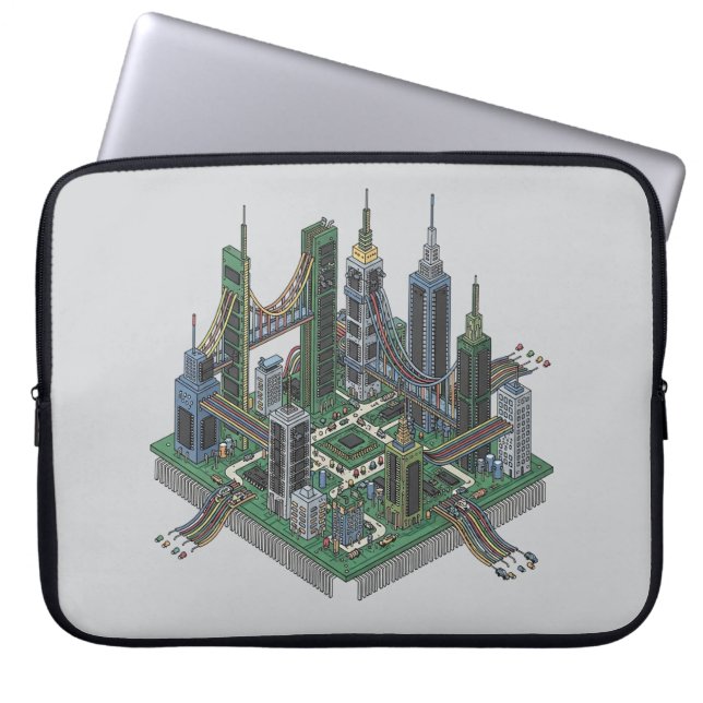 Housse Pour Ordinateur Portable Circuit Board City Chip Futuristic City Coque (Devant)