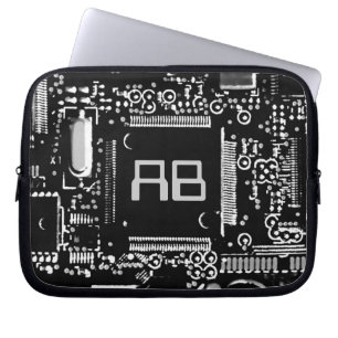 Housse Pour Ordinateur Portable Circuit noir et blanc 2 monogramme manche portable