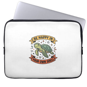 Housse Pour Ordinateur Portable Citation de Tortue Heureuse Dessin de Gravure Vint