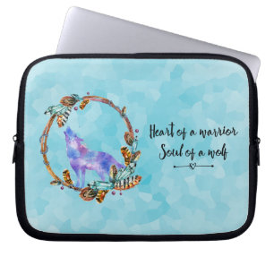 Housse Pour Ordinateur Portable Citation de typographie à l'aquarelle Wolf Boho St