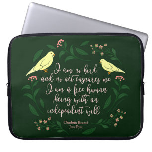 Housse Pour Ordinateur Portable Citation d'Oiseau Floral Vert Charlotte Bronte Jan