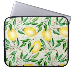 Housse Pour Ordinateur Portable citrons aquarelle, motif de fruits sans soudure.