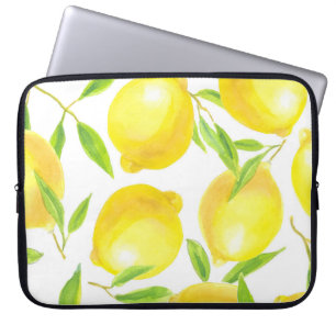 Housse Pour Ordinateur Portable citrons et feuilles d'aquarelle : motif.