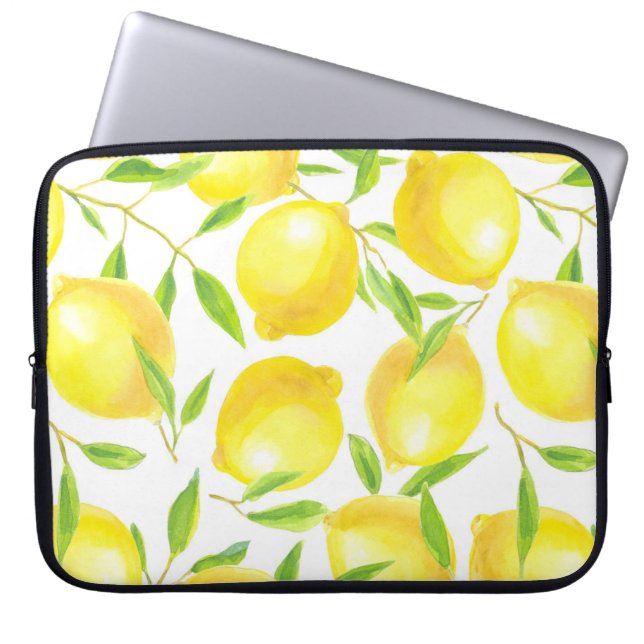 Housse Pour Ordinateur Portable Citrons et motif feuille (Devant)