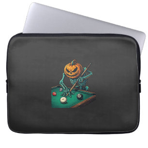Housse Pour Ordinateur Portable Citrouille d'Halloween squelette jouant au billard