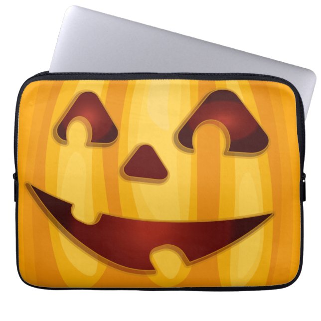 Housse Pour Ordinateur Portable Citrouille sculpté souriant design Halloween (Devant)