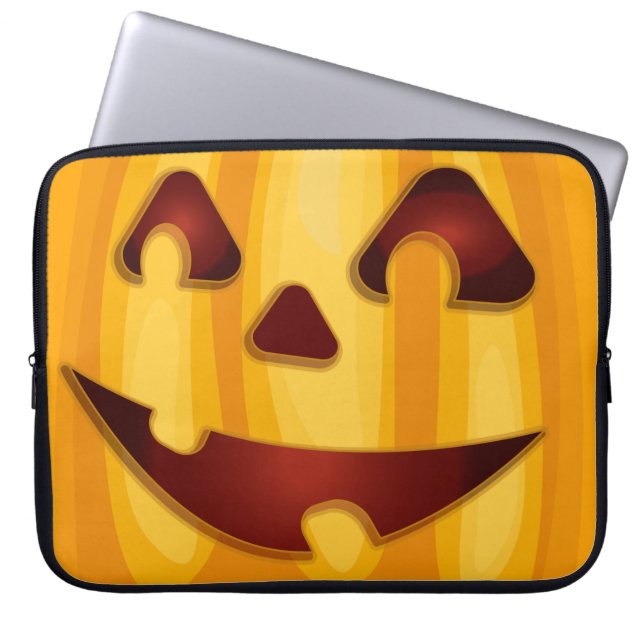 Housse Pour Ordinateur Portable Citrouille sculpté souriant design Halloween (Devant)