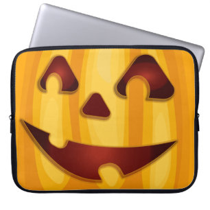 Housse Pour Ordinateur Portable Citrouille sculptée au design Halloween souriant