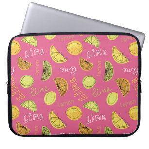 Housse Pour Ordinateur Portable Citrus Citron et motif de fruits rose citron et ci