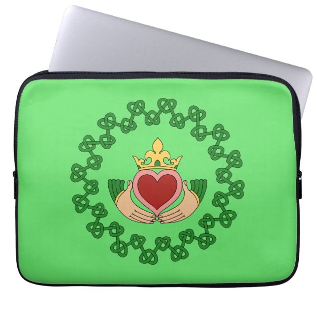Housse Pour Ordinateur Portable Claddagh et Green Knotwork (Devant)